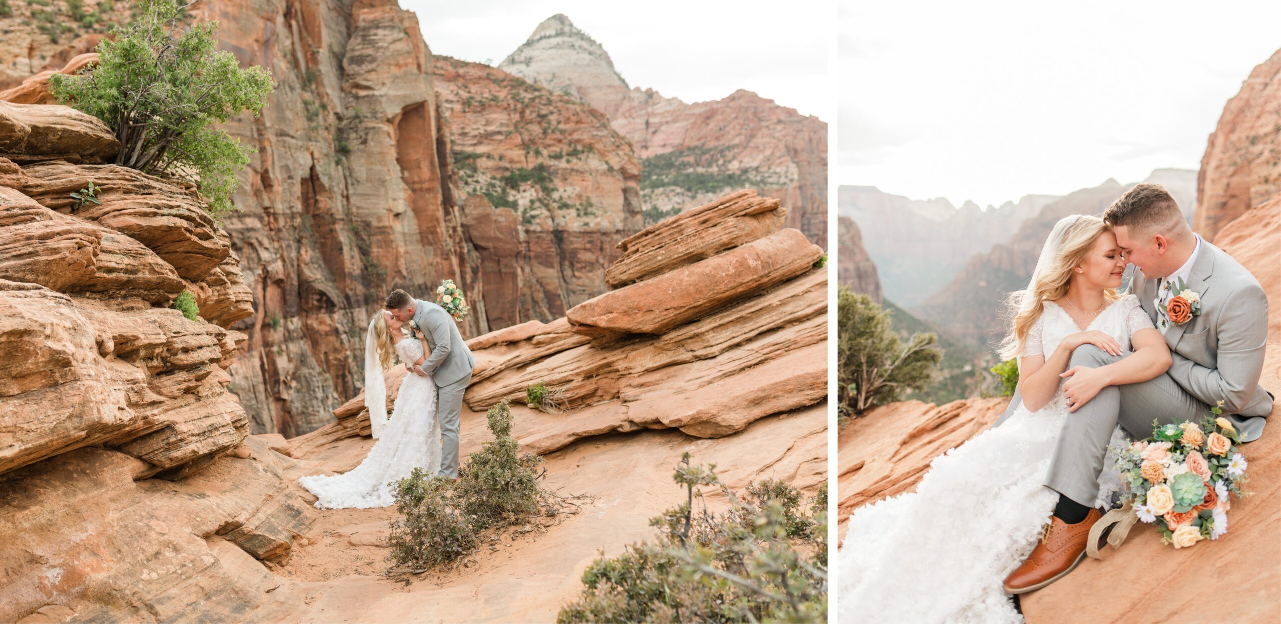 Bride and groom in zion national park
