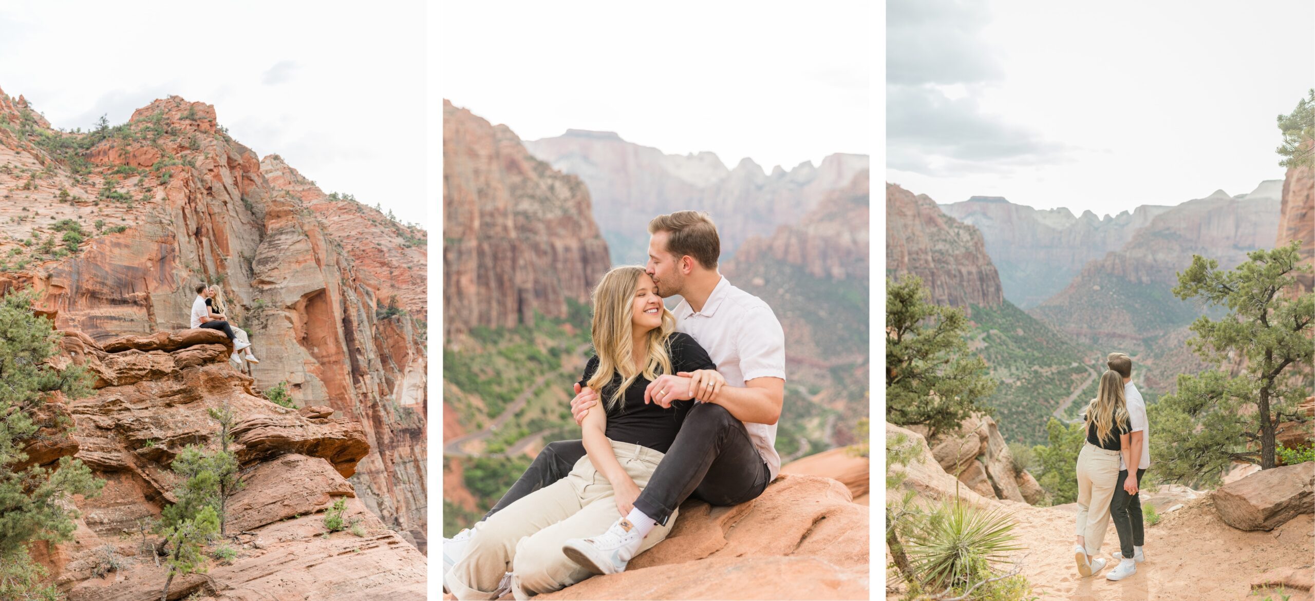 Zion canyon overlook portrait session, Southern Utah engagement session with red rocks