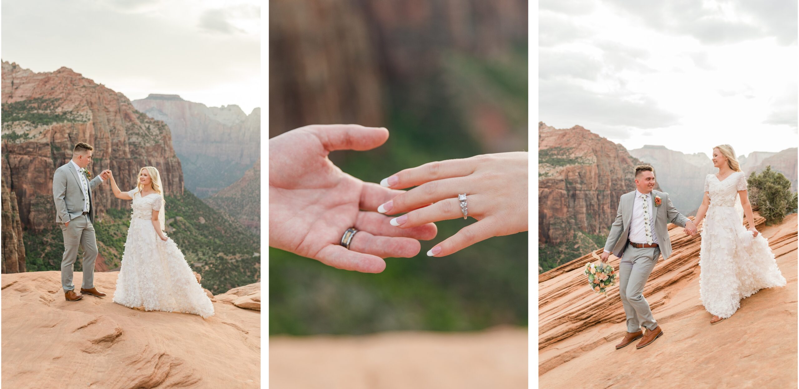 Bride and groom in zion national park