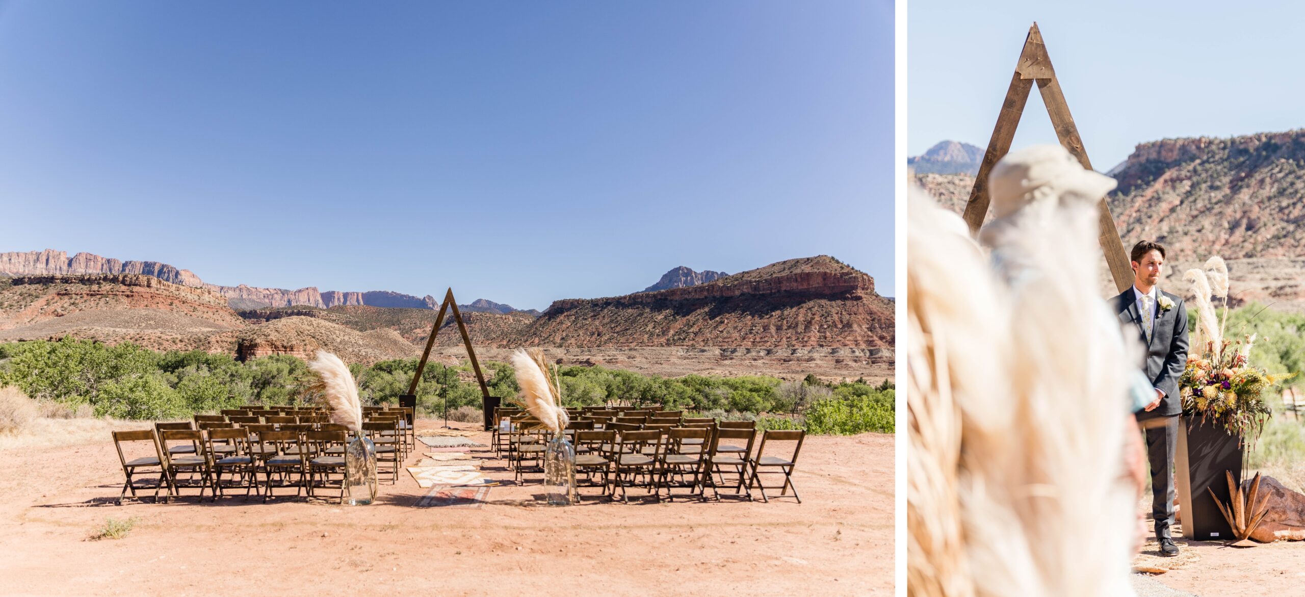 bride and groom getting married at zion national park