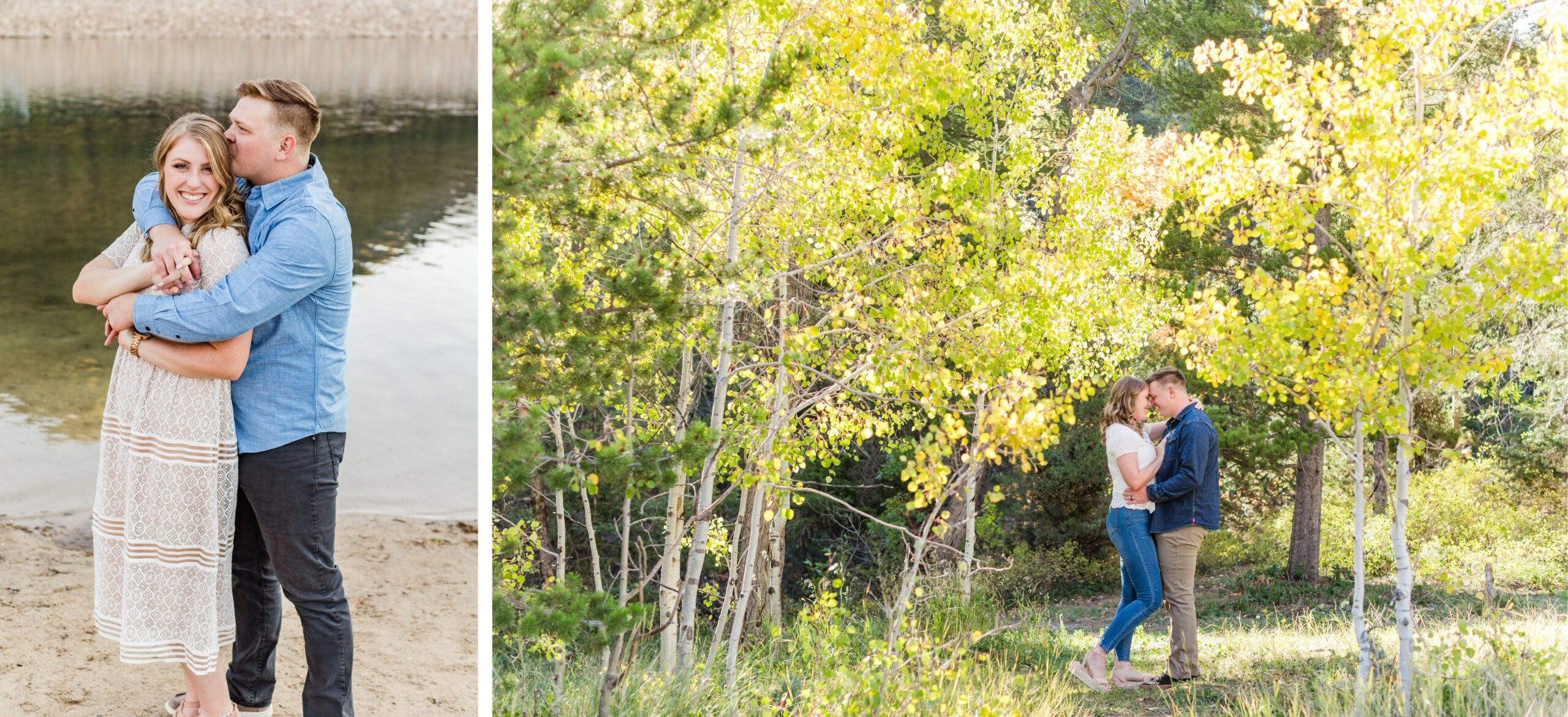 bride and groom engagement portraits in the mountains