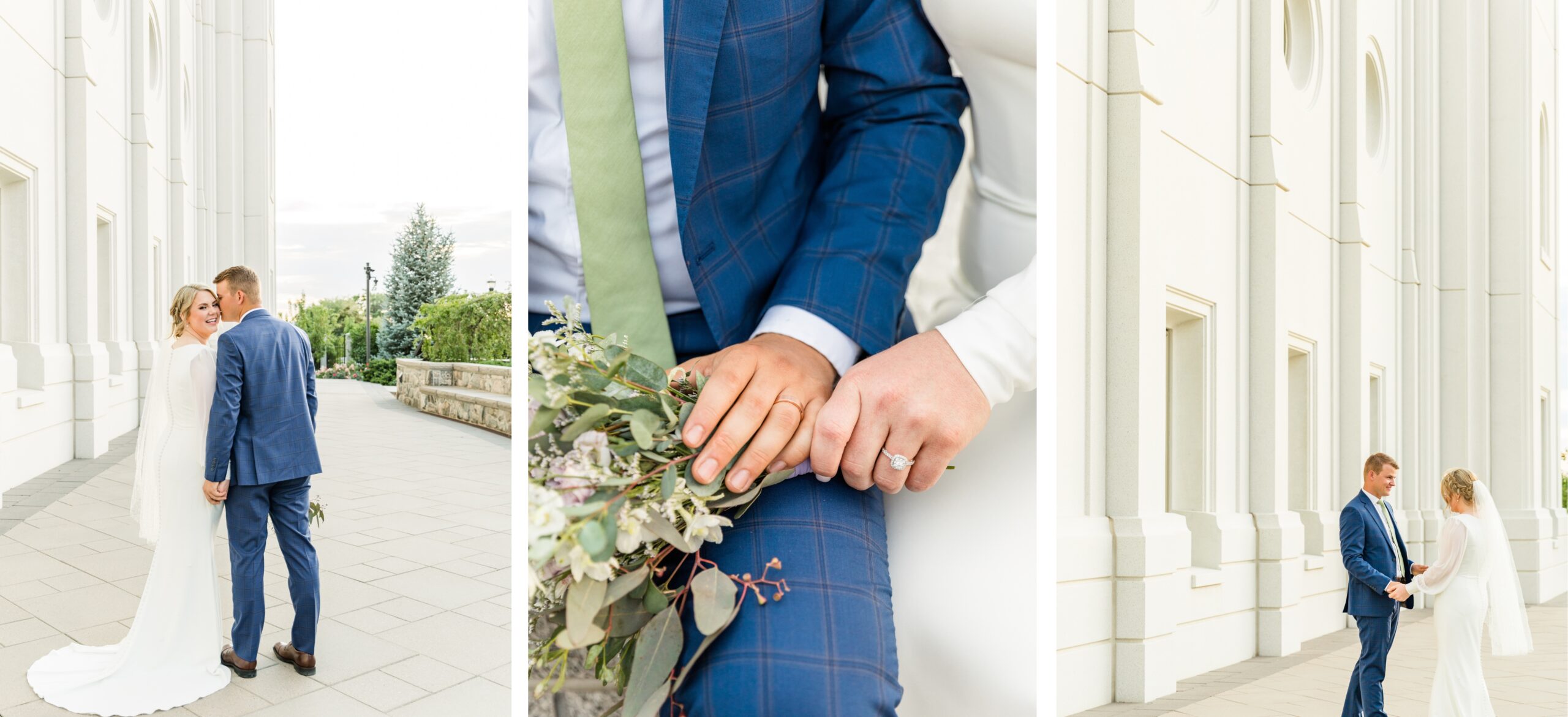 groom blue suit, brigham city temple wedding 