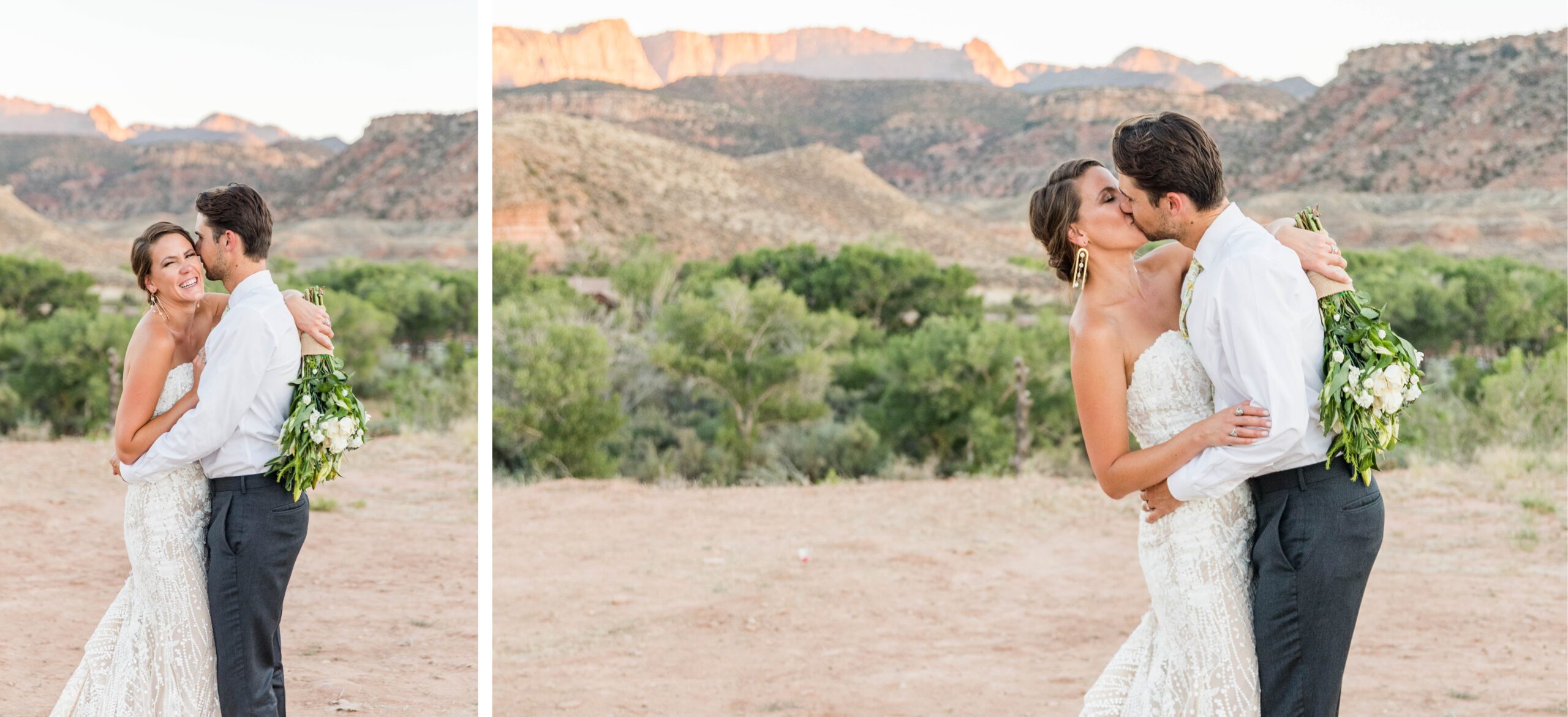 bride and groom getting married at zion national park